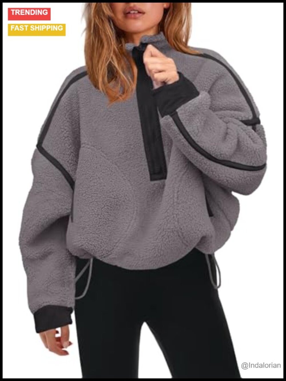 Women's Half Zip Fleece Pullover Sherpa Jacket with Zipper Pockets